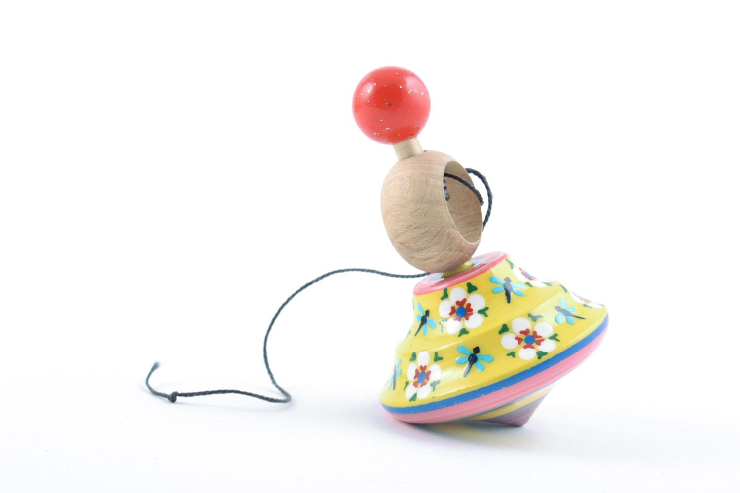 Painted handmade wooden spinning top toy for motor development present for baby photo 5