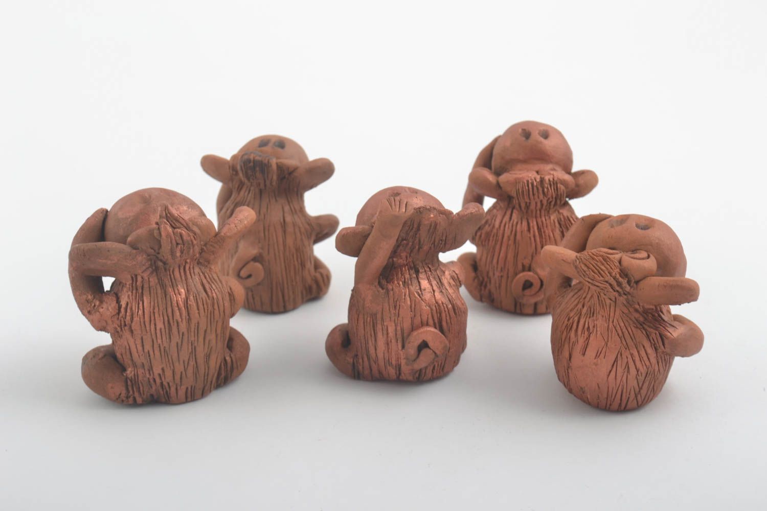 Set of 5 handmade ceramic figurines monkey statuettes sculpture art gift ideas photo 2