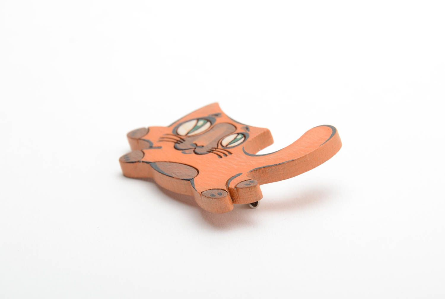 Broche artesanal de chapa de madera con forma de gato pelirrojo gracioso foto 5
