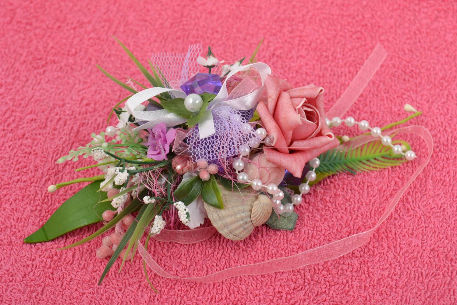 Handmade Blumenschmuck Braut Hochzeit Accessoire Blumen Armband schön bunt foto 1