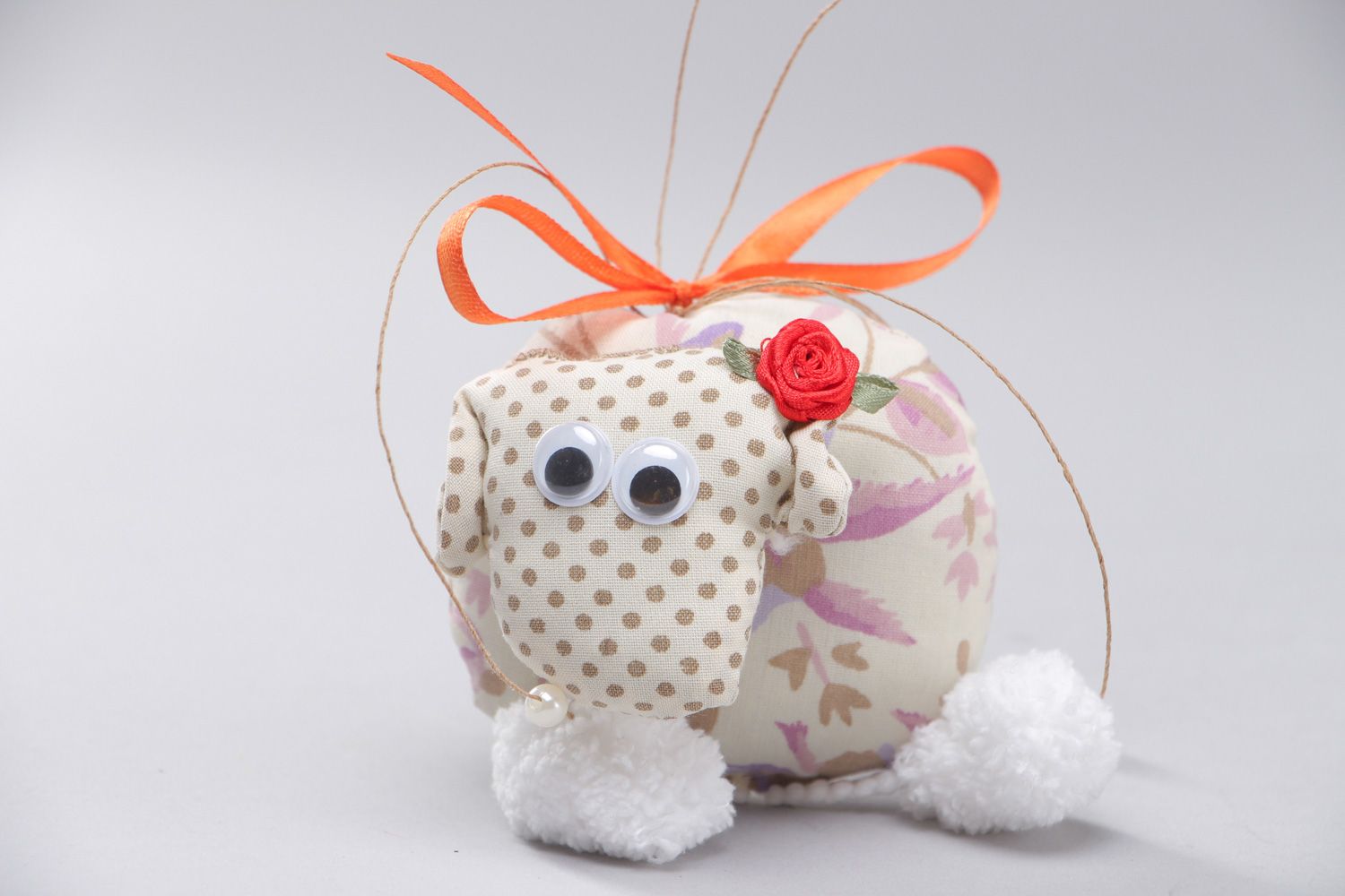 Handmade soft interior pendant toy sheep with cord photo 1