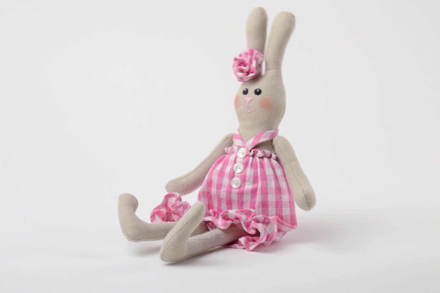 Мягкая игрушка заяц из льна и ситца пошитая вручную подарок для девочки фото 2
