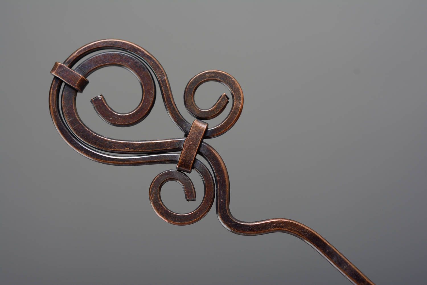 Handmade designer hair pin cute copper hair stick unusual metal accessory photo 2