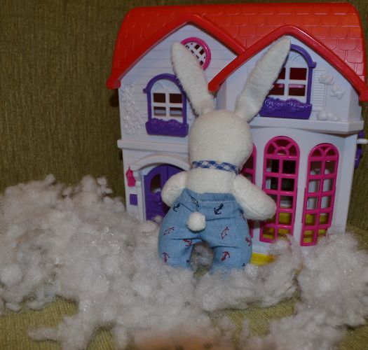 Handmade artificial fur and fabric soft toy Hare photo 1