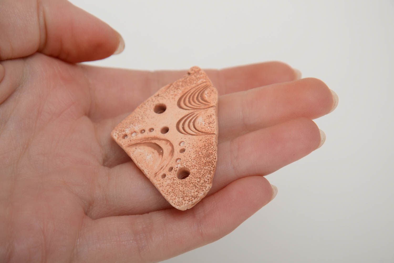 Handmade triangular ceramic blank pendant with opening for ethnic jewelry making photo 5