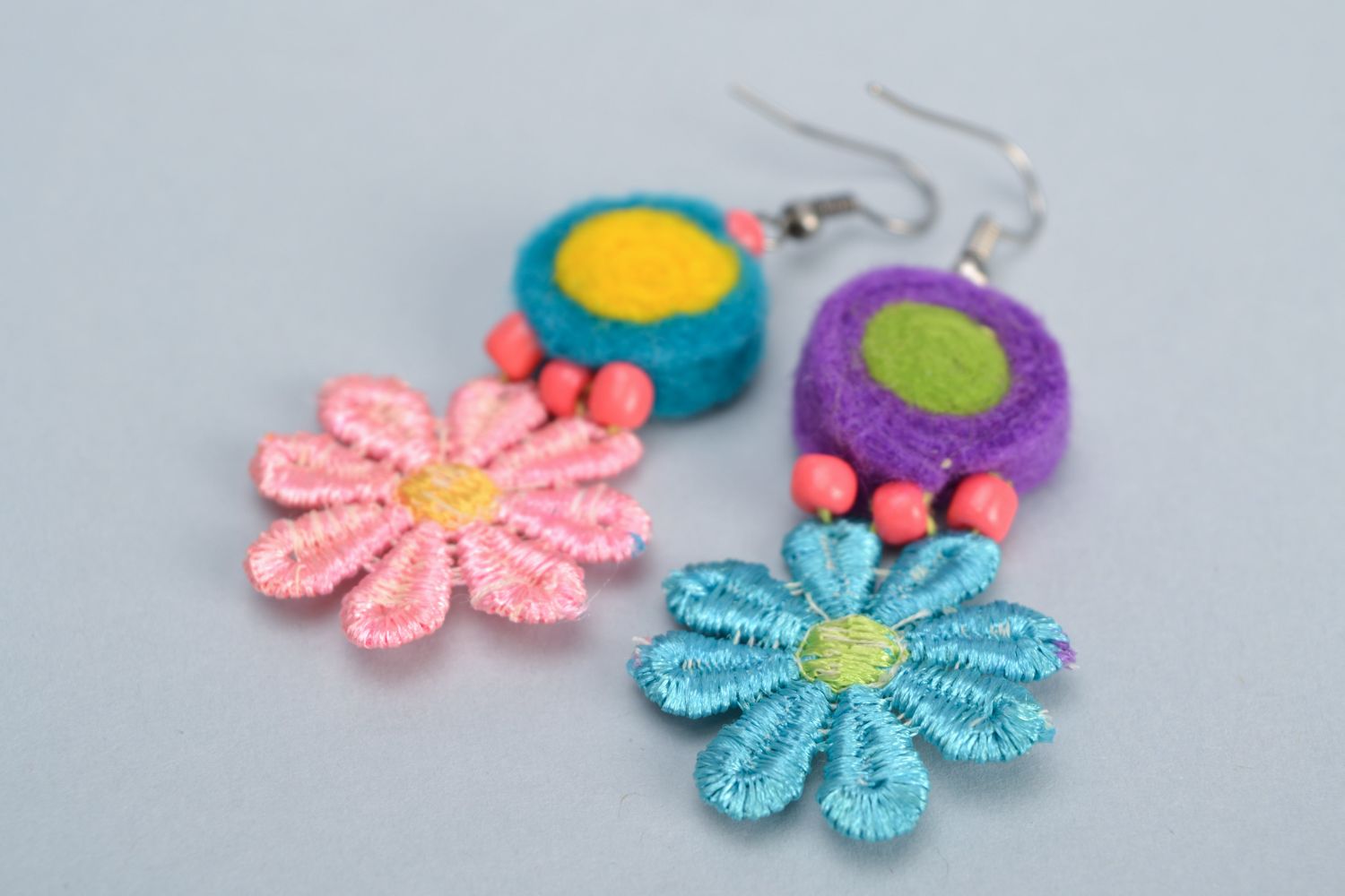 Handmade felt earrings Hippie Spring photo 1