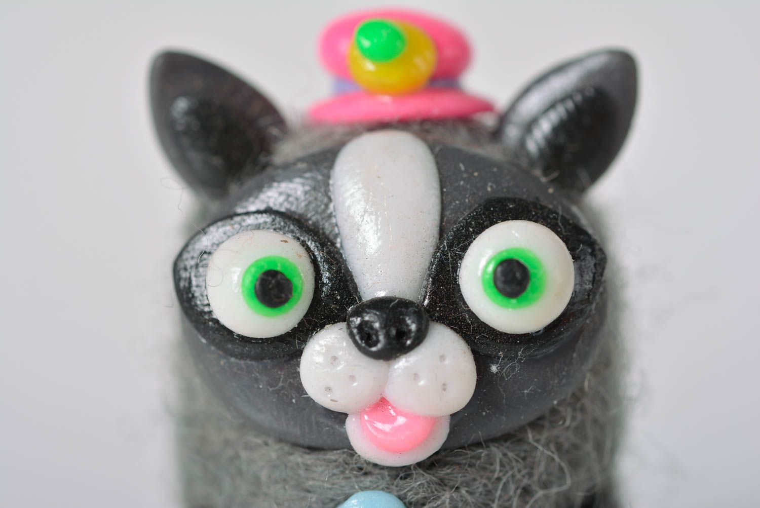 Soft toy for home kids gift handmade interior statuette grey cat figurine photo 2