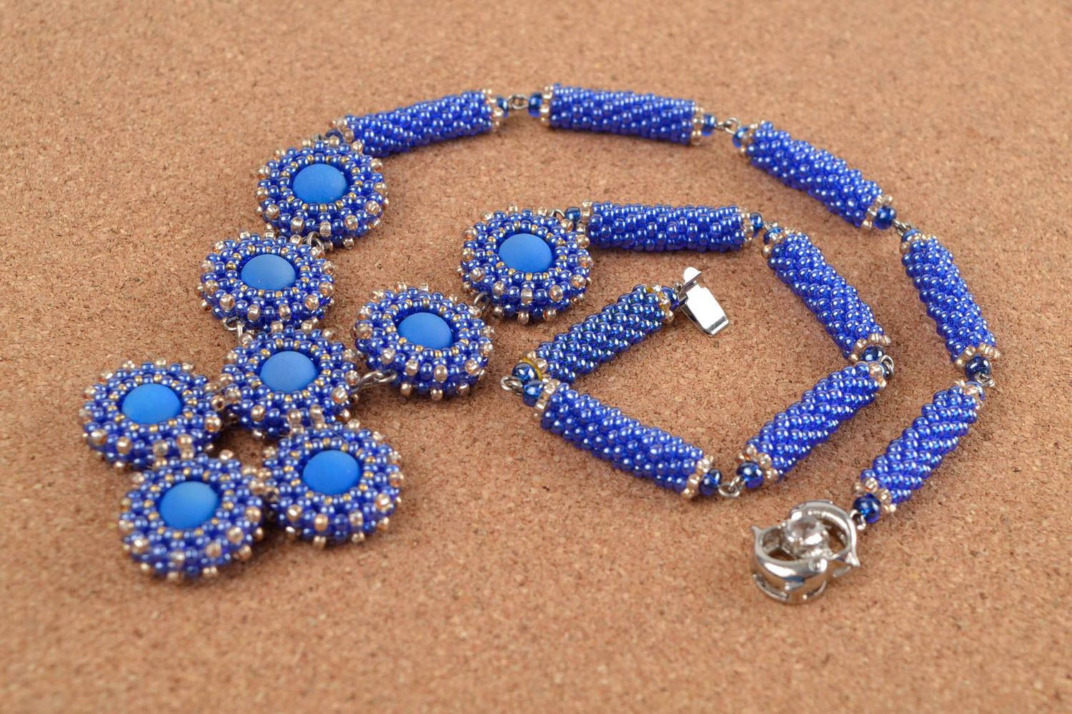Collier perles rocaille Bijou fait main Accessoire femme bleu original beau photo 1