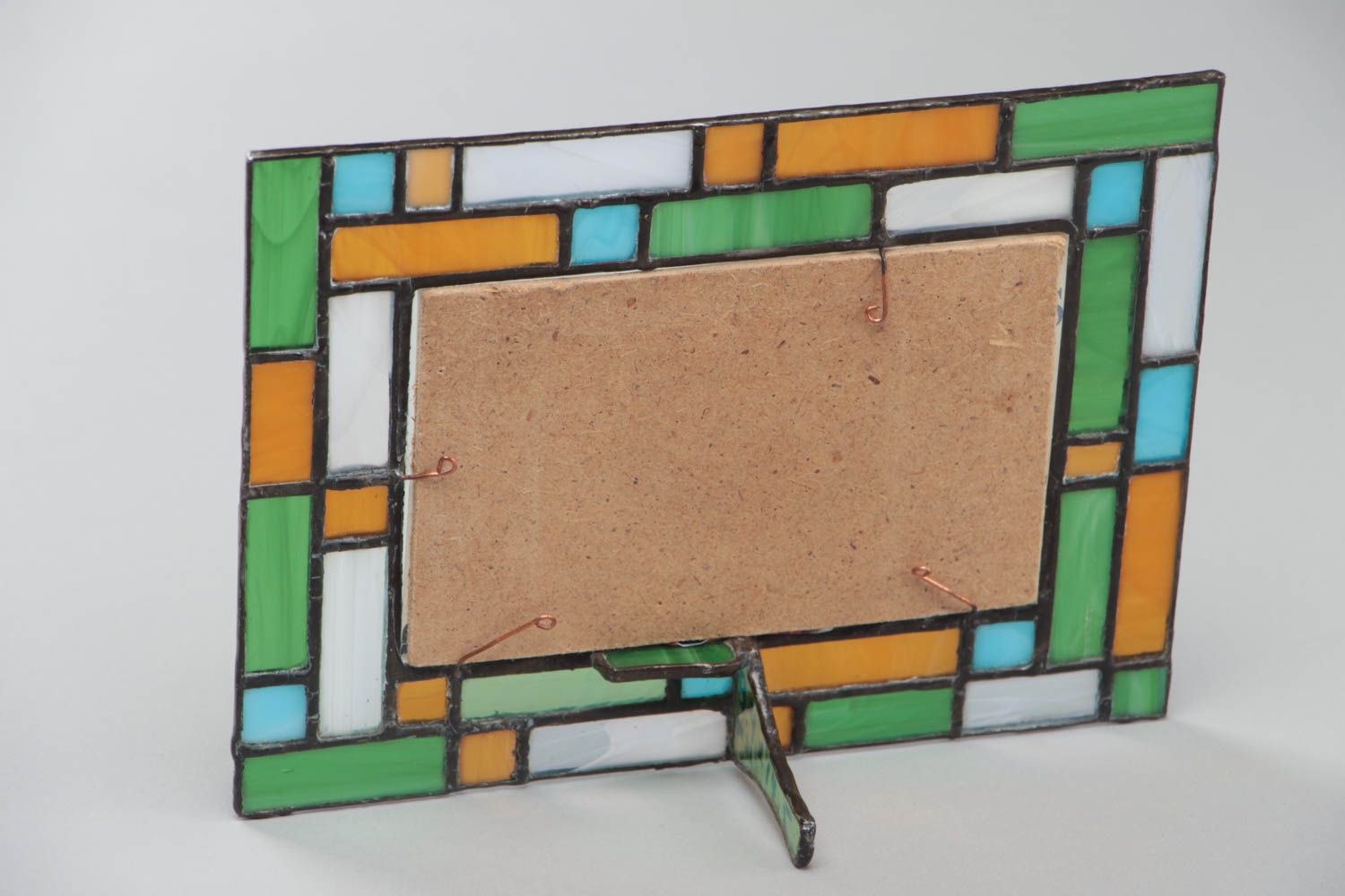 Green and yellow handmade stained glass photo frame for decor photo 4