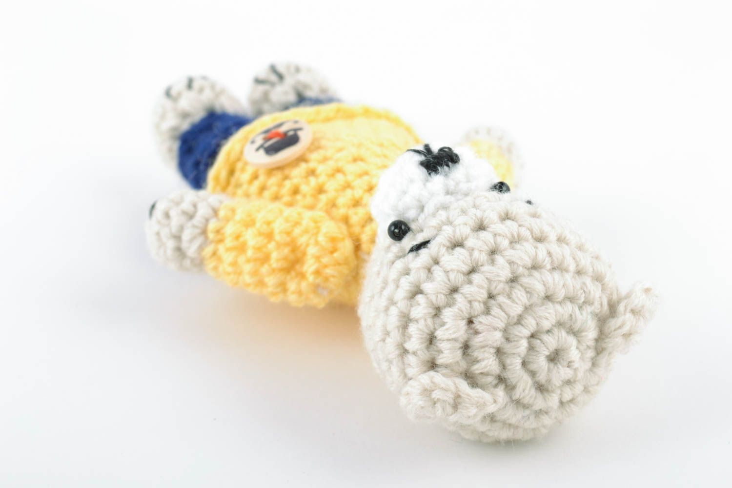 Petit jouet mou Ourson tricoté en laine naturelle original joli fait main photo 5
