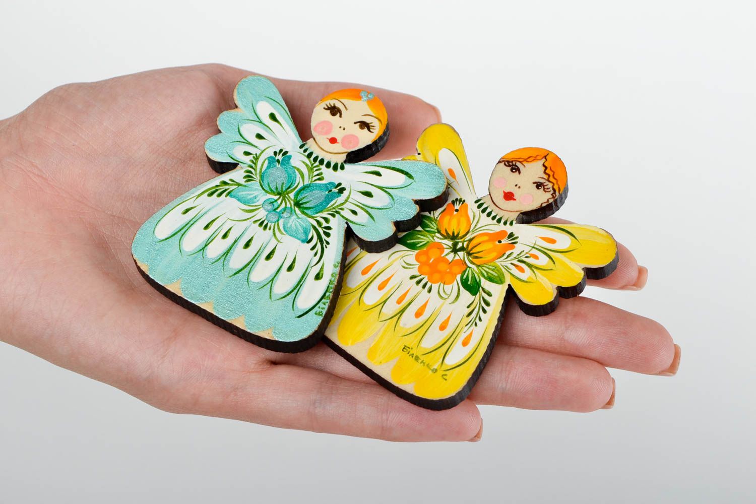 Магниты на холодильник хэнд мэйд сувениры из дерева подарки из дерева Два ангела фото 2