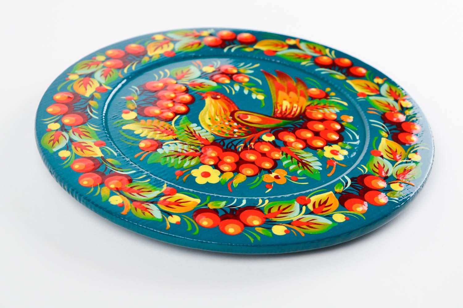 Расписная тарелка ручной работы тарелка на стену темно-синяя декоративная посуда фото 3