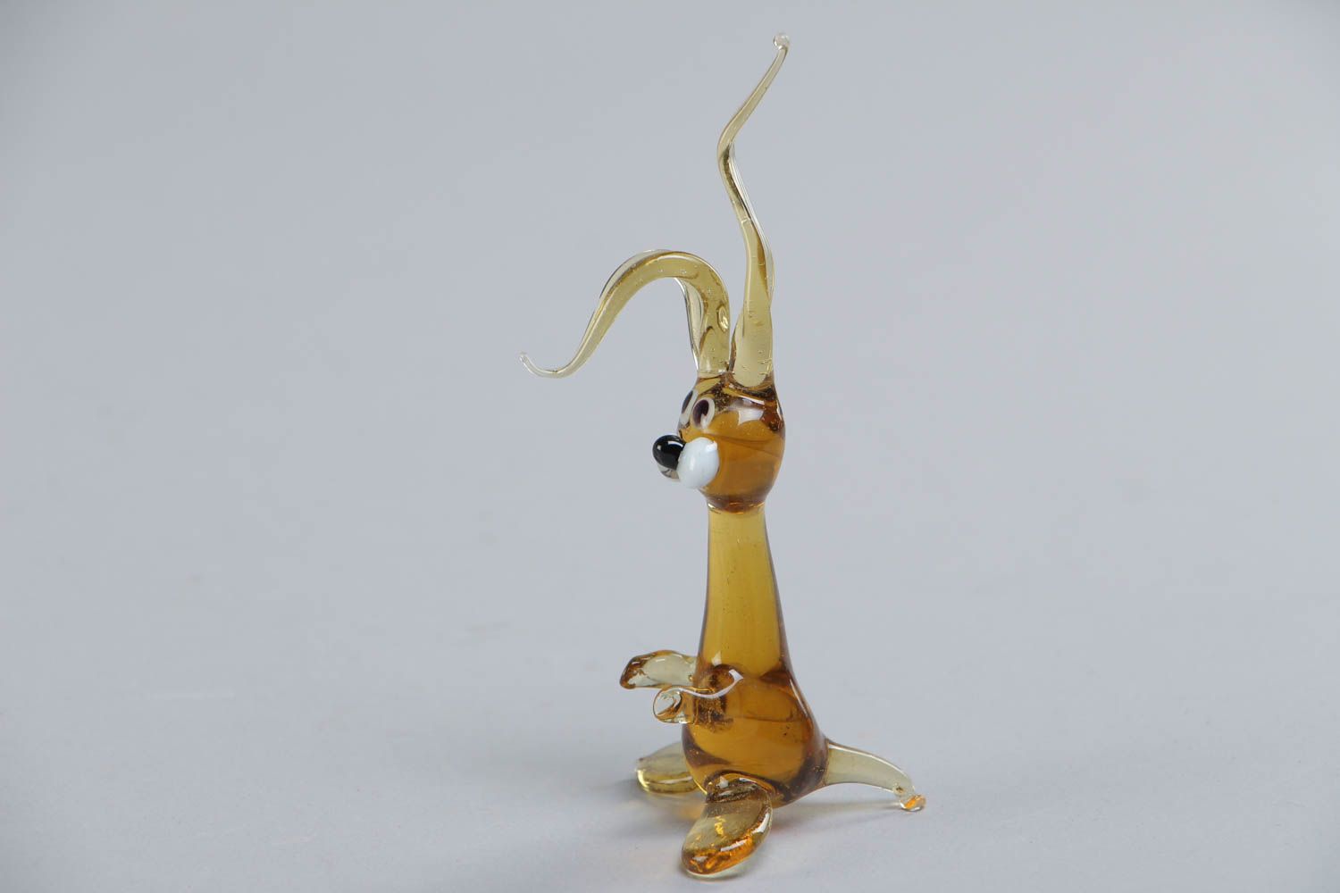 Petite figurine en verre jaune faite main originale technique lampwork Lapin photo 2