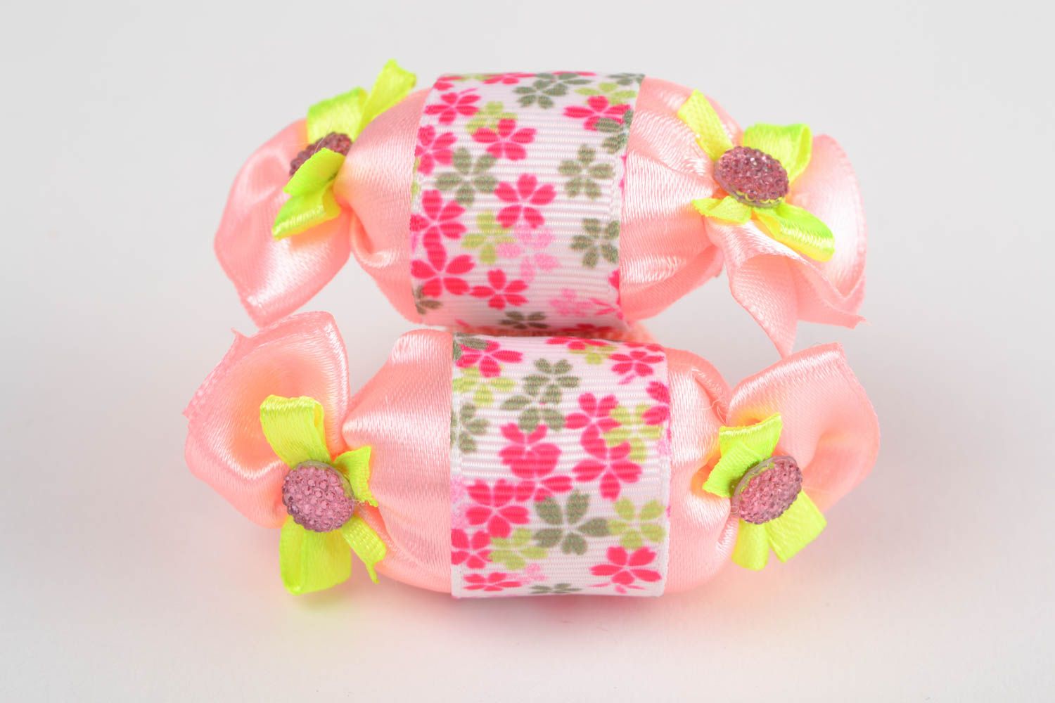 Beautiful handmade pink textile hair ties 2 pieces for children Candies photo 3