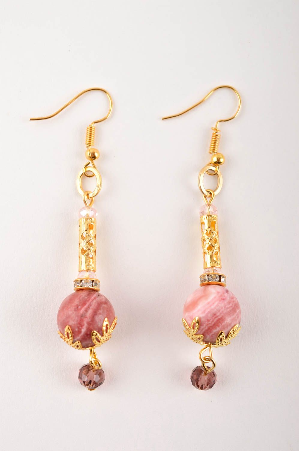Handmade lange Ohrringe mit Steinen Schmuck Ohrringe Accessoire für Frauen rosa foto 3