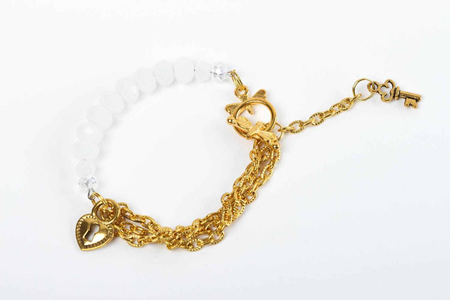 Bracelet en cristal Bijou fait main blanc fourniture couleur d'or Cadeau femme photo 1