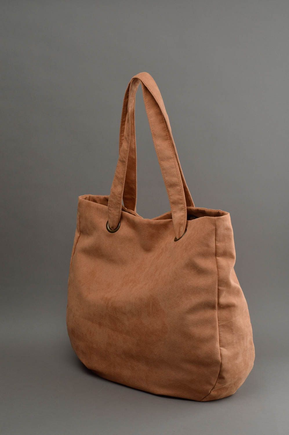 Große braune Tasche handmade aus künstlichem Wildleder und Baumwolle für Damen foto 2
