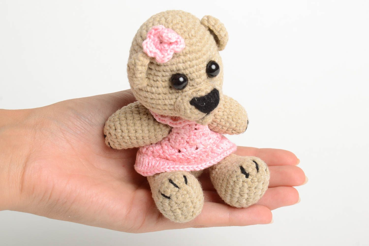 Cute crocheted bear stylish handmade soft toy unusual present for kids photo 5
