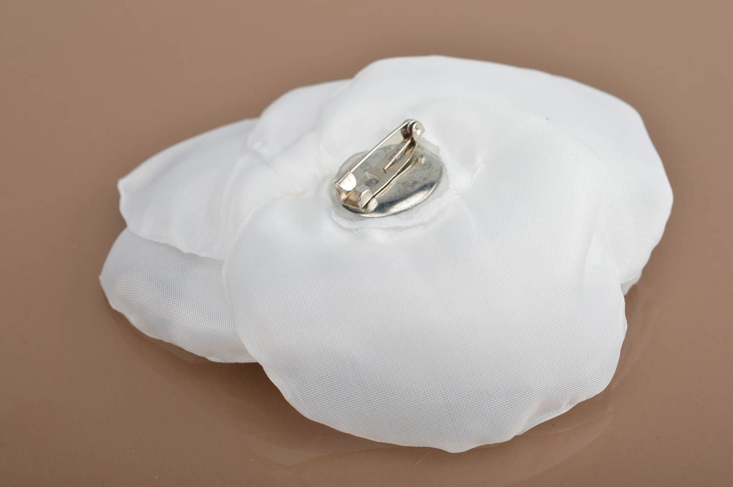 Designer beautiful handmade white chiffon brooch in shape of poppy flower photo 5