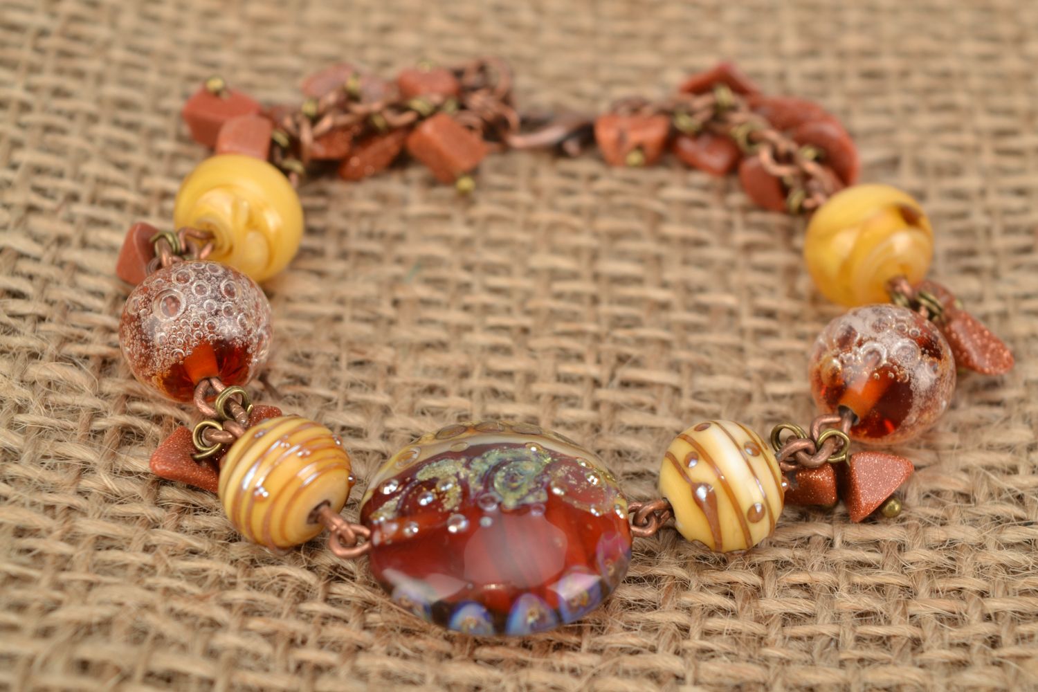 Handmade bracelet with lampwork glass beads photo 2