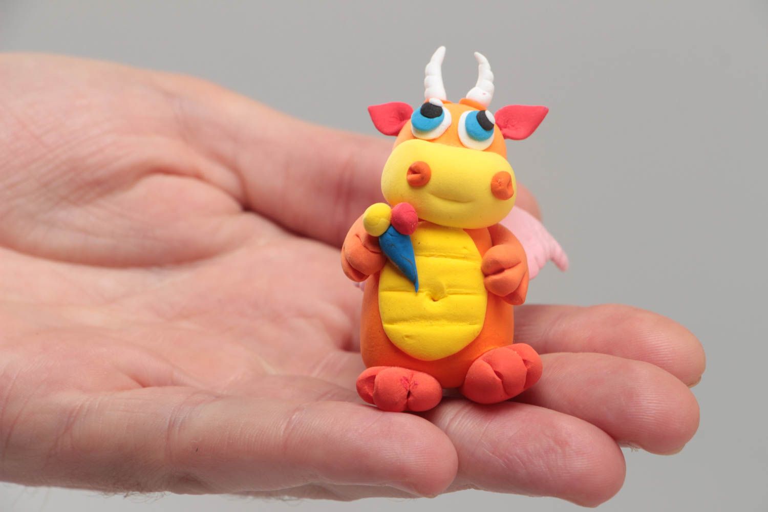 Nice handmade designer molded polymer clay statuette for kids and decor Dragon photo 5