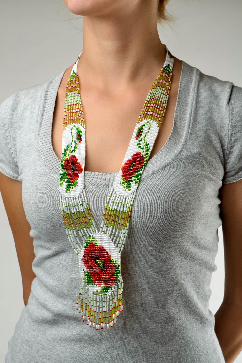 Handmade Collier aus Rocailles Damen Halskette Accessoire für Frauen mit Blumen foto 1