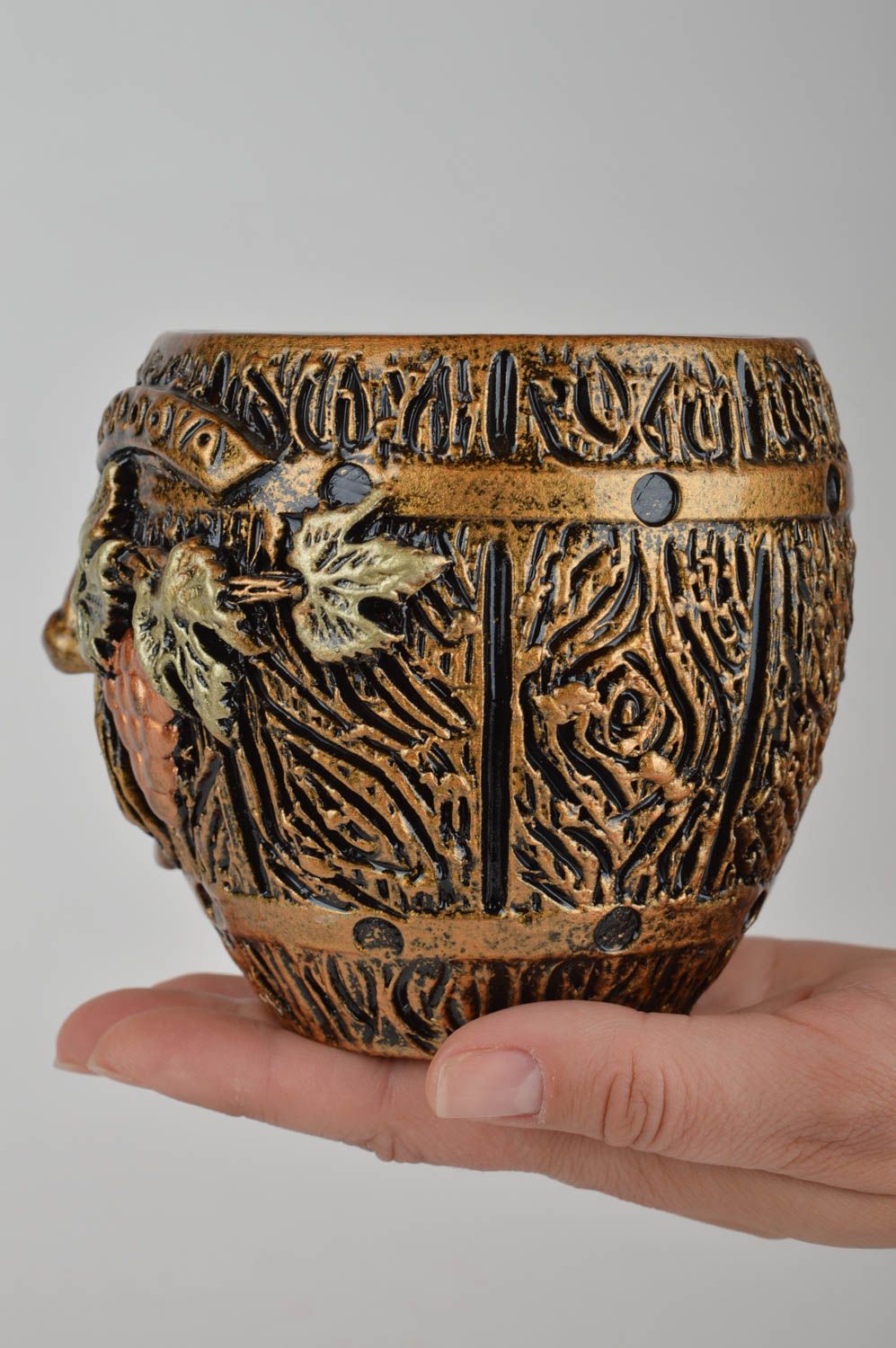 Handmade Keramik Geschirr Becher aus Ton Haus Deko 300 ml bemalt godfarben foto 3