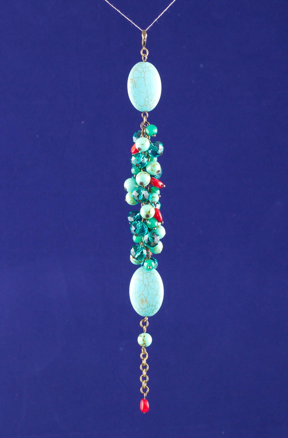 Handmade beaded chain charm stone bracelet in malachite and dark green color photo 4