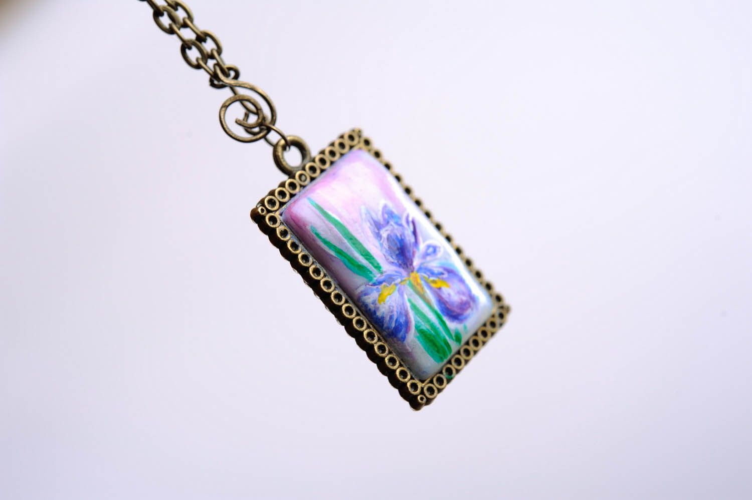 Beautiful pendant made of polymer clay Iris photo 2