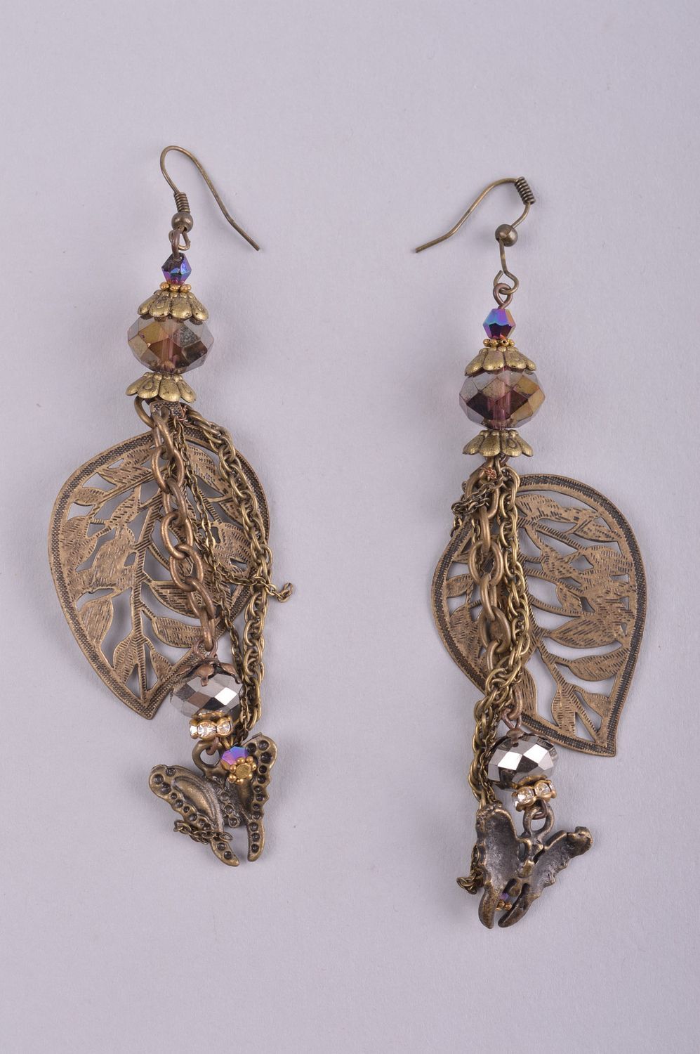 Long handmade metal earrings cute brass earrings fashion accessories for girls photo 3