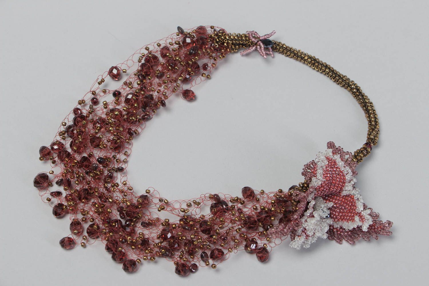 Collier fantaisie en grenat Bijoux fait main perles de rocaille Cadeau femme photo 2