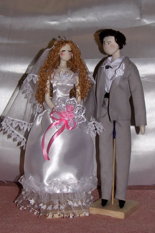 Handmade designer fabric soft dolls Newlyweds for wedding decoration photo 1
