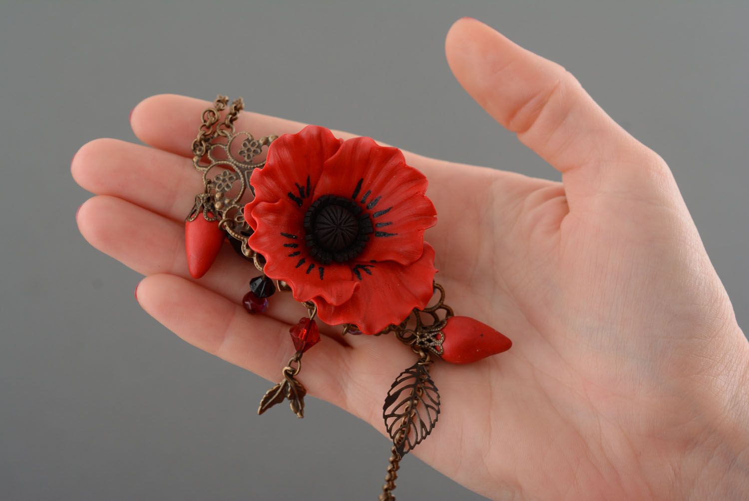 Bracelet made of metal and polymer clay Poppy photo 3