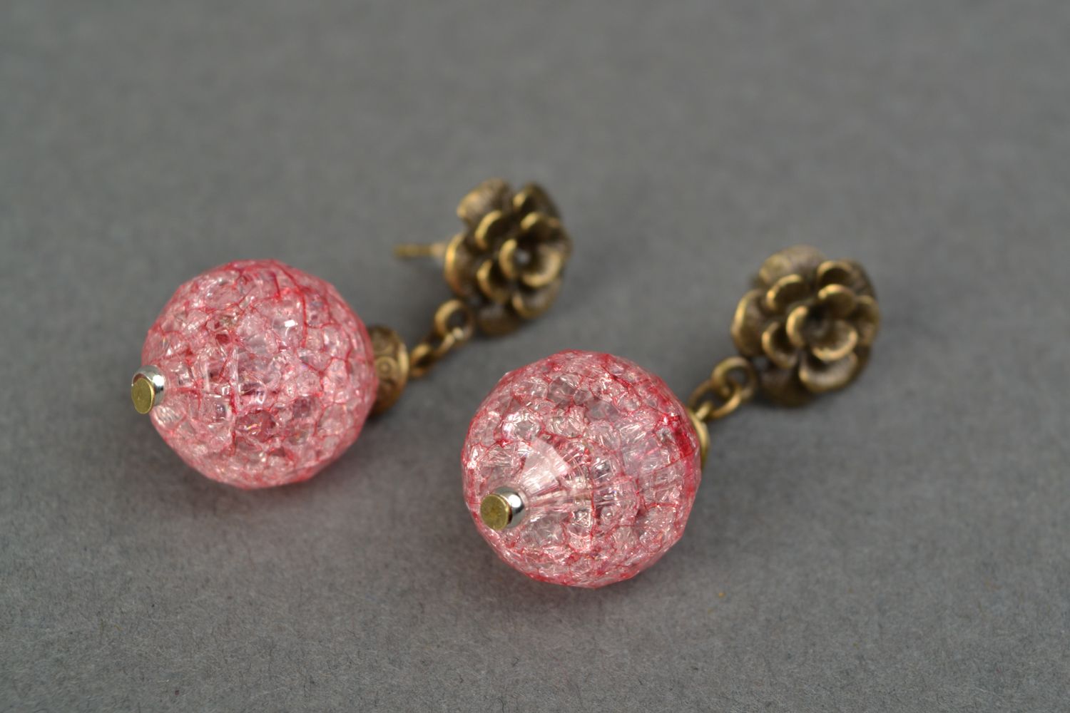 Beaded stud earrings with charms Pink Balls photo 4