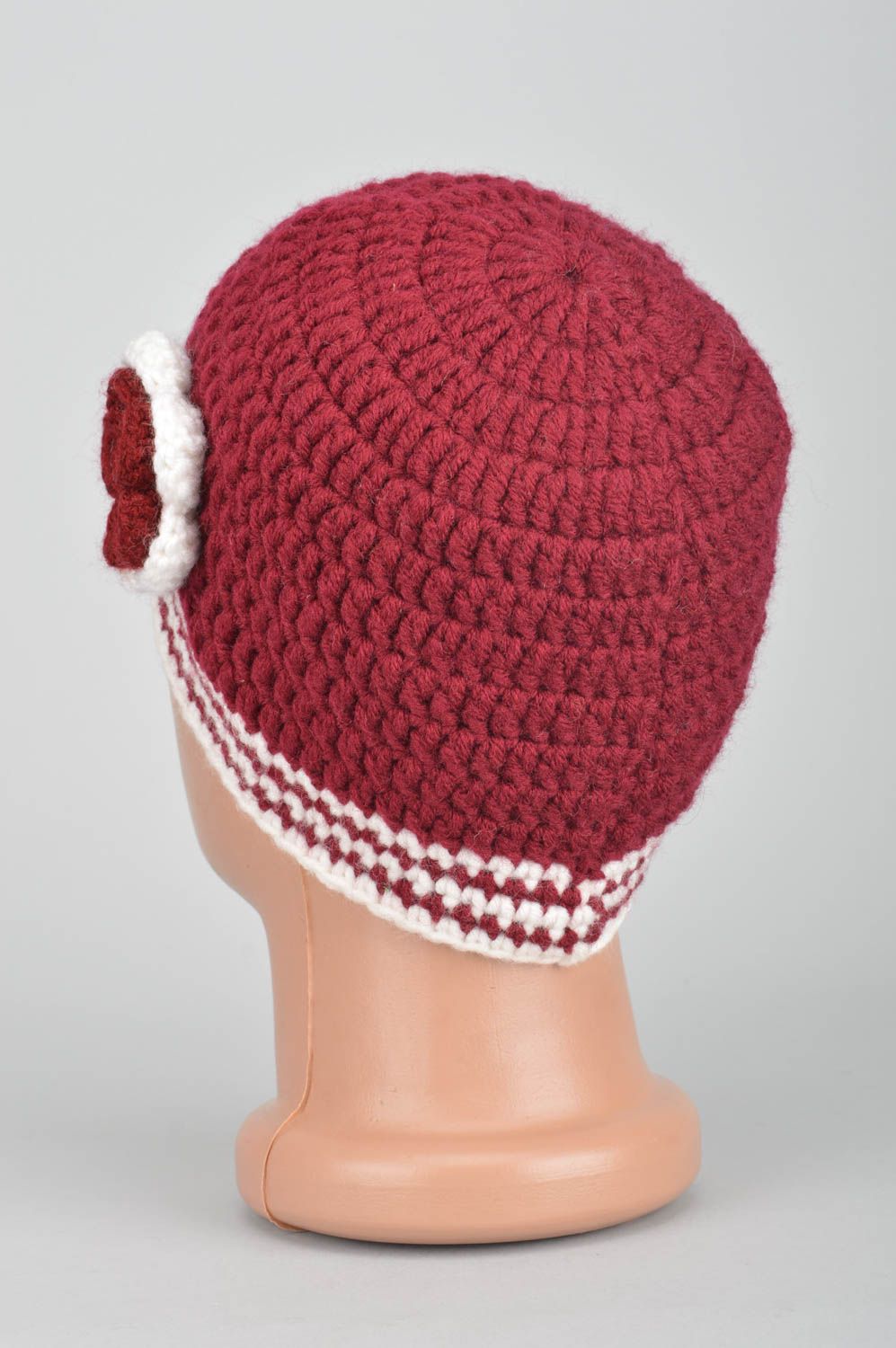 Knitted winter cap warm cap with flower children headwear accessories for kids photo 5