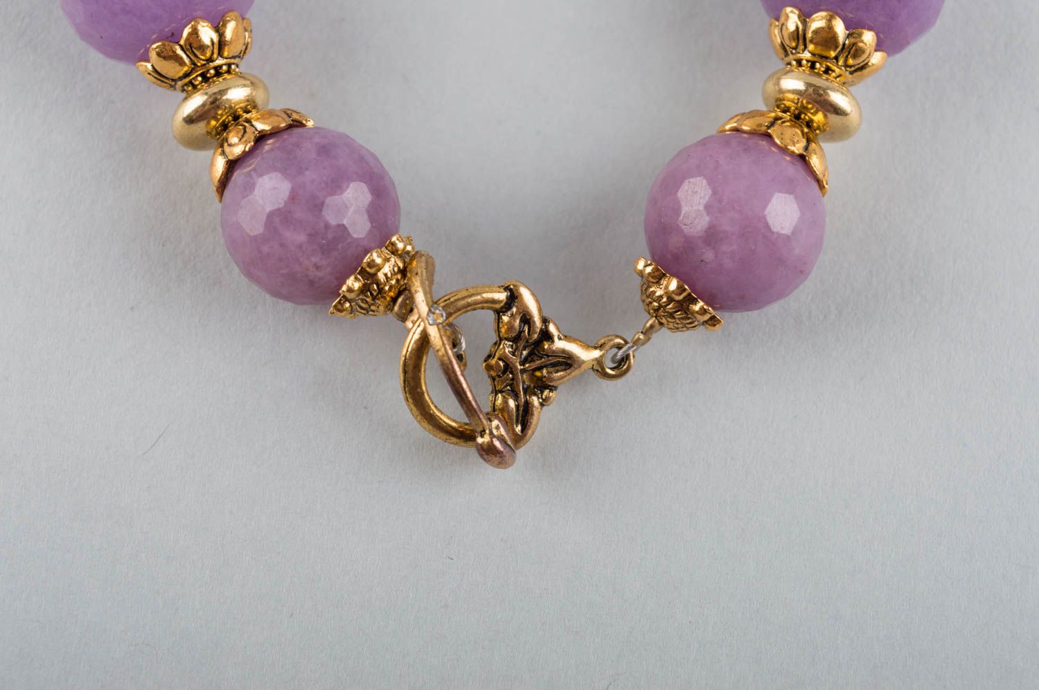 Handmade accessory made of natural stones bracelet created of brass and quartz photo 4