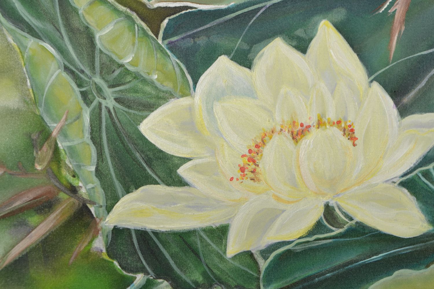 Peinture contemporaine de couleurs acryliques Lotus blancs photo 4