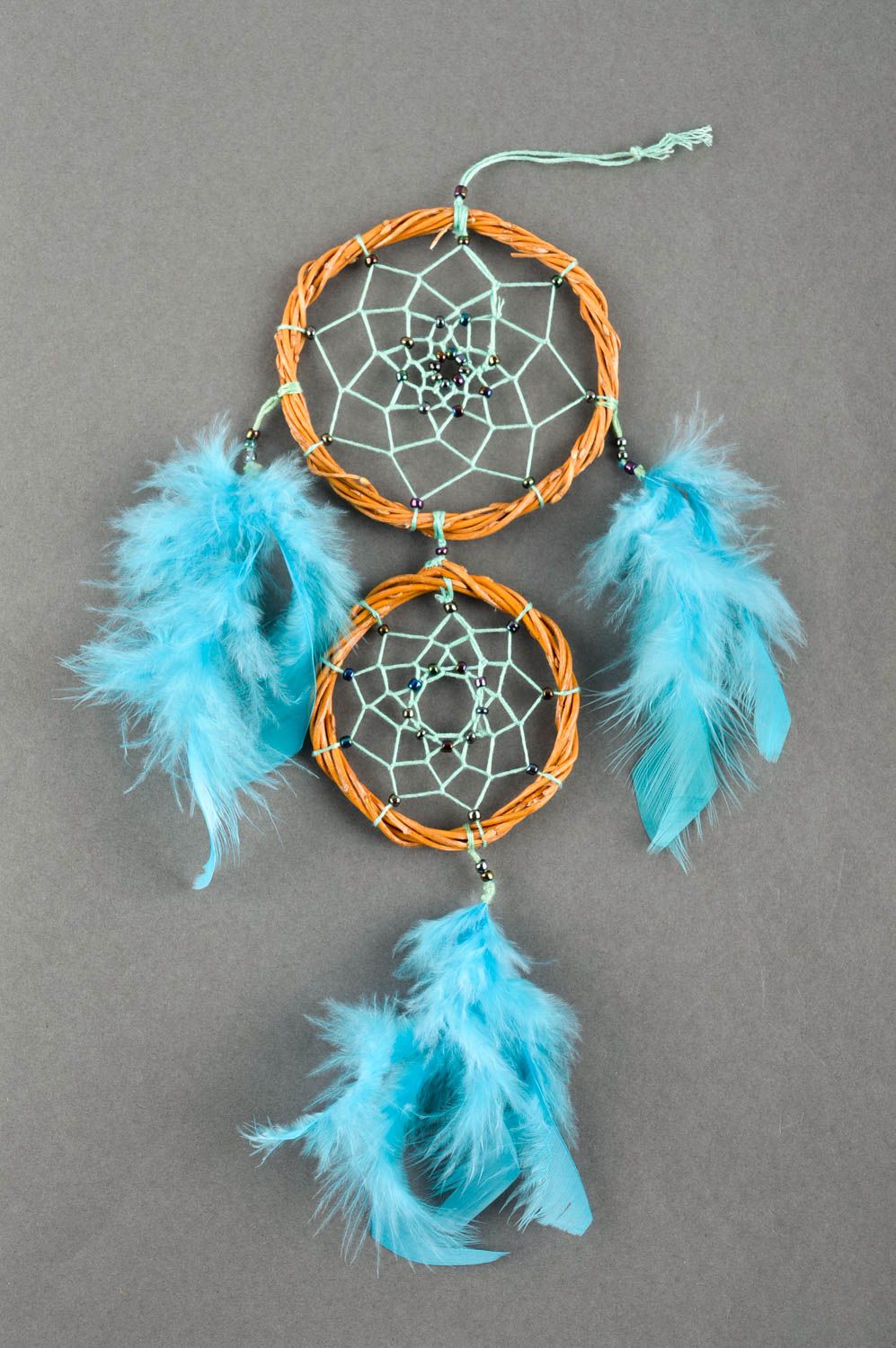 Amuleto indio con plumas hecho a mano decoración de pared adorno para casa  foto 1