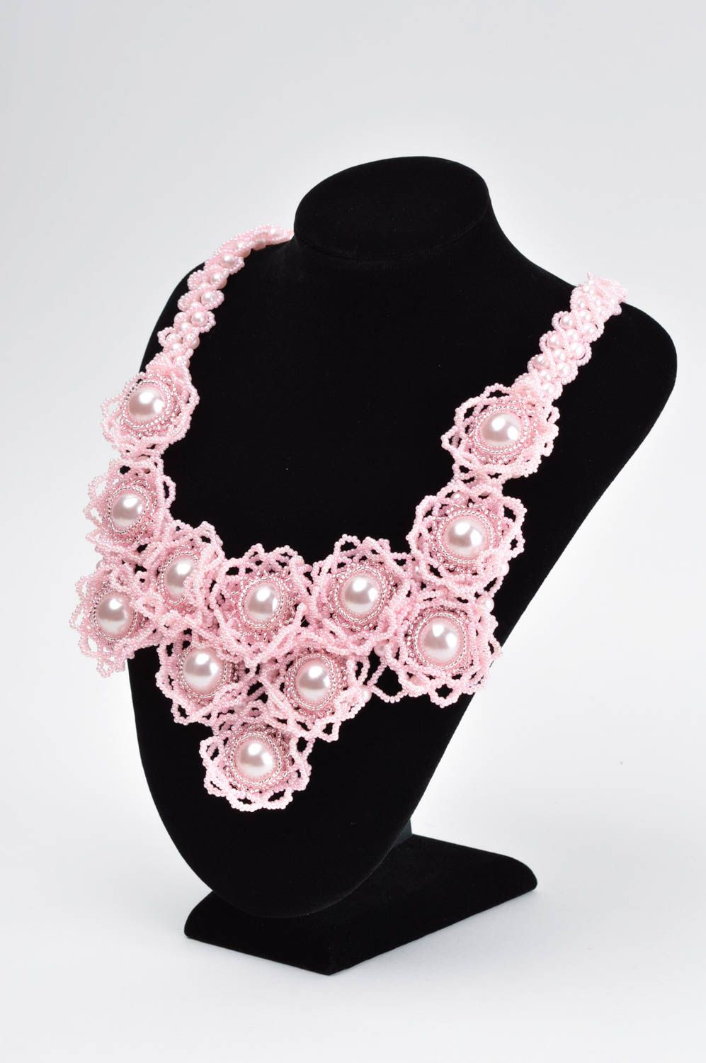 Колье из бисера украшение ручной работы ожерелье из бисера розовое красивое фото 1