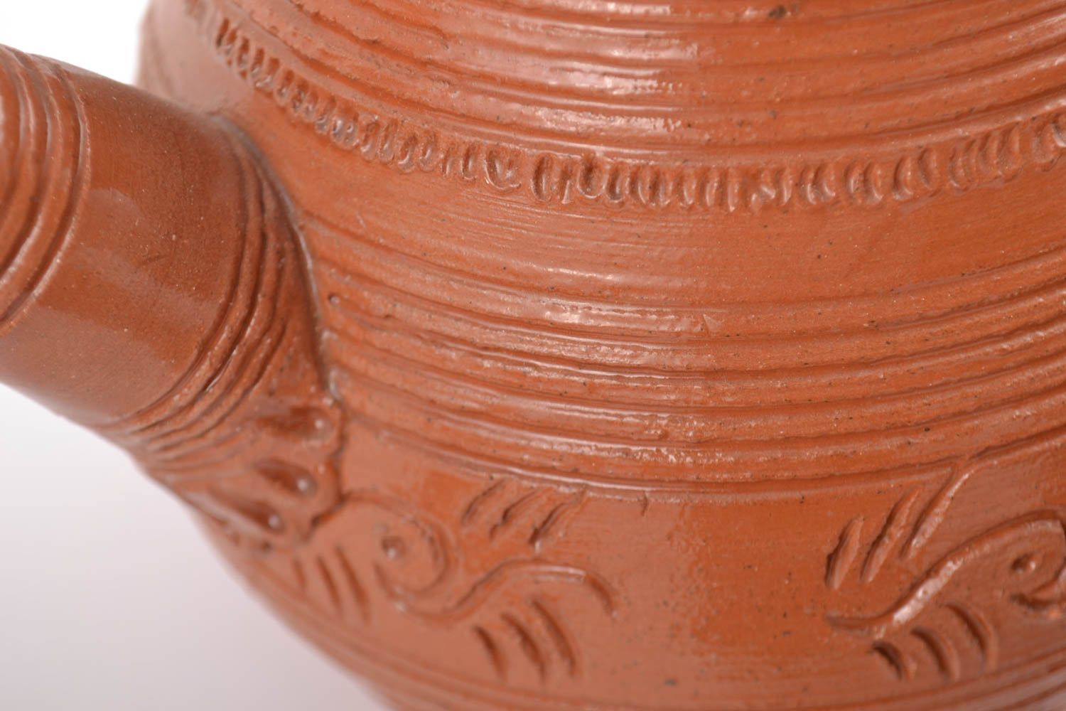 Terracotta Mexican style handmade clay pottery set of teapot and 4 four cups with handles photo 4