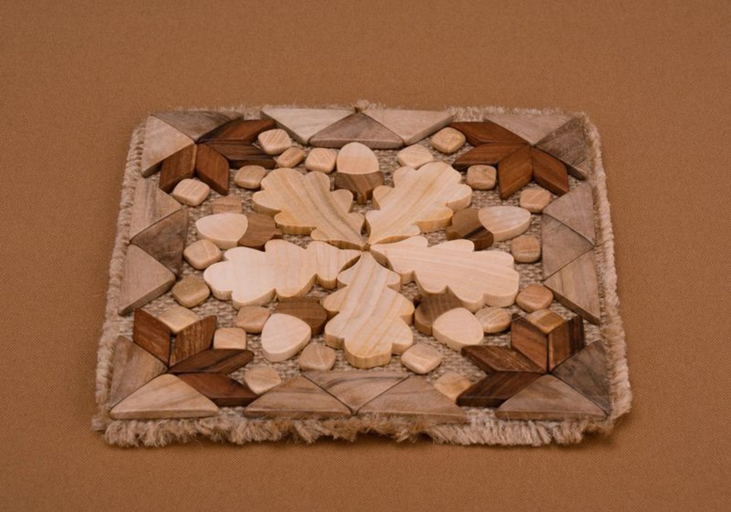 Wooden coaster for hot dishes with fabric basis photo 4