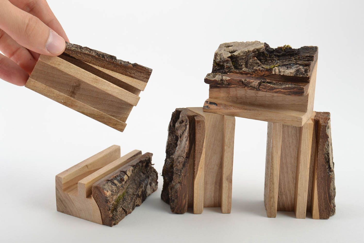 Porte-téléphone en bois faits main écologiques originaux pour bureau 5 pièces photo 5