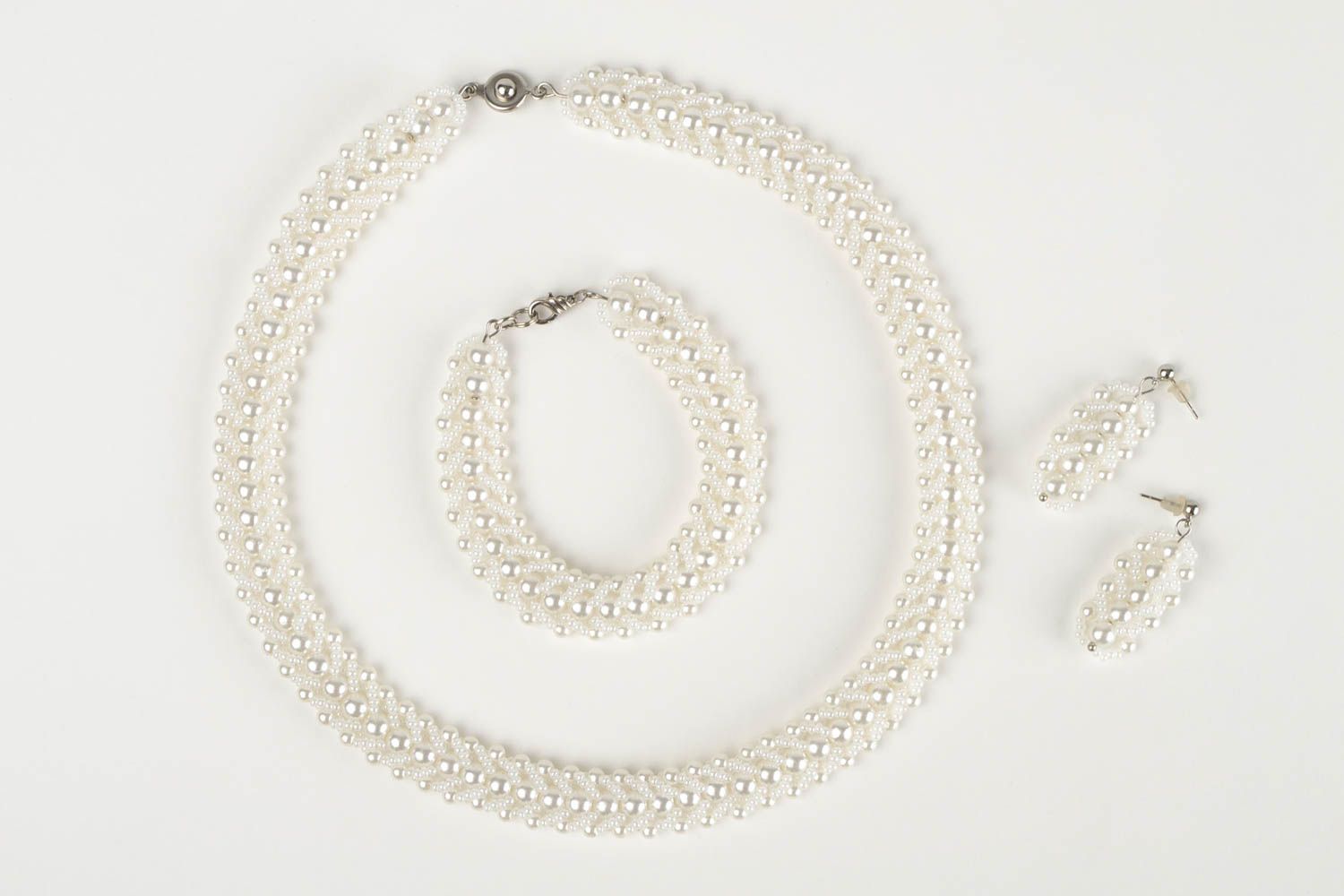 Bijoux en perles de rocaille Bijoux faits main blancs 3 pièces Cadeau femme photo 3