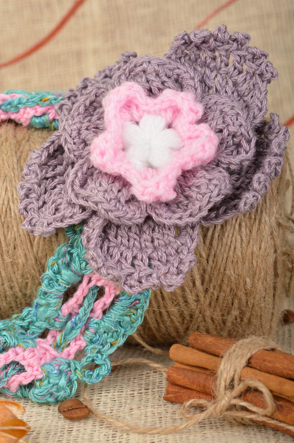 Haarband mit Blumen handgemachter Schmuck Accessoires für Haare rosa lila schön foto 1