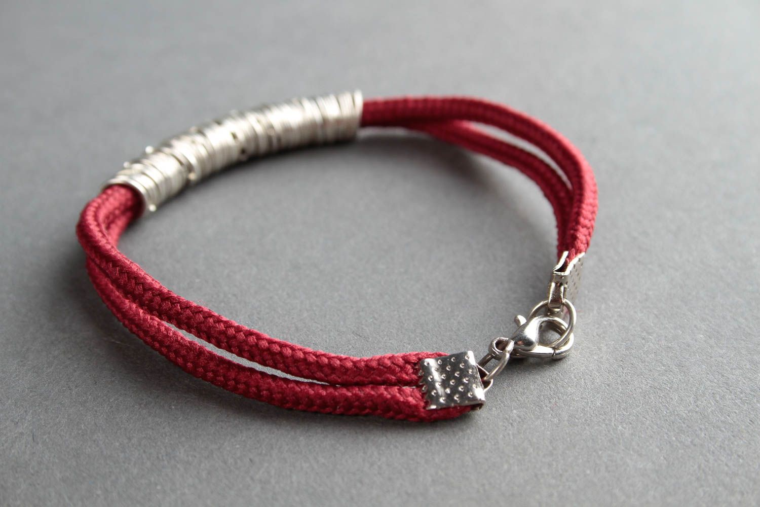 Handmade red textile bracelet unusual designer bracelet feminine jewelry photo 5