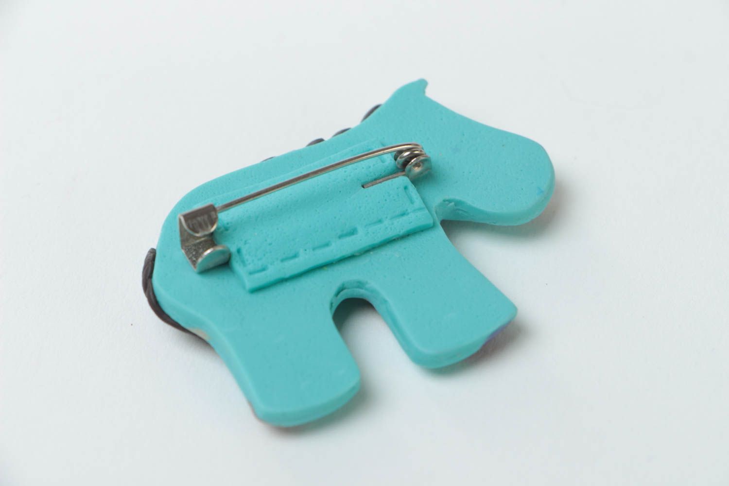 Handmade designer polymer clay animal brooch small blue polka dot horse photo 4