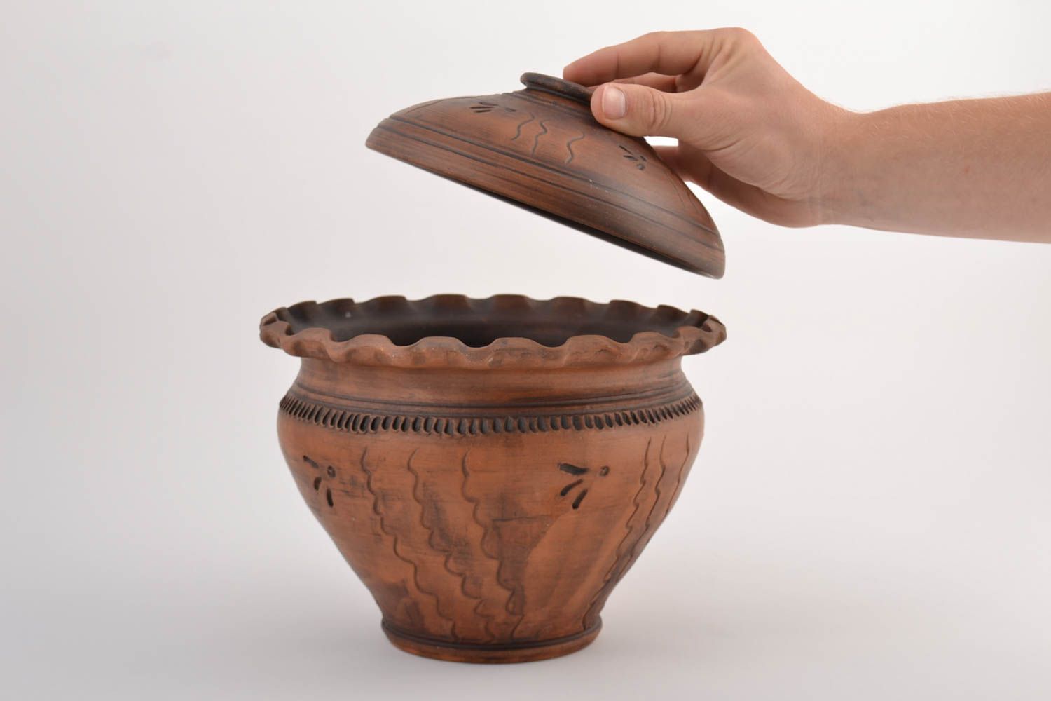 Pote de arcilla con tapa artesanal para cocer cerámica lechera 3,5 l foto 2