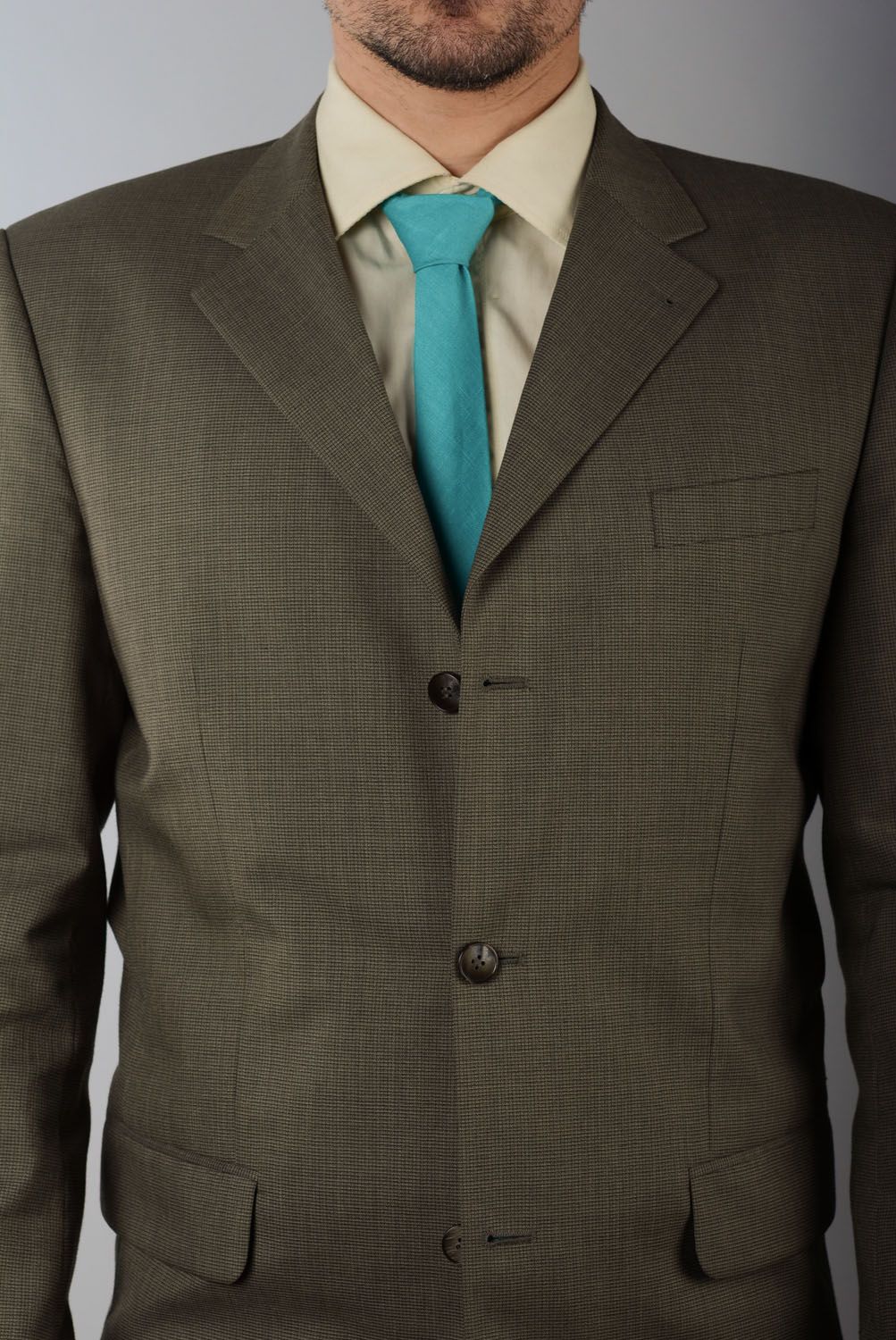 Cravate en lin bleue faite main photo 4