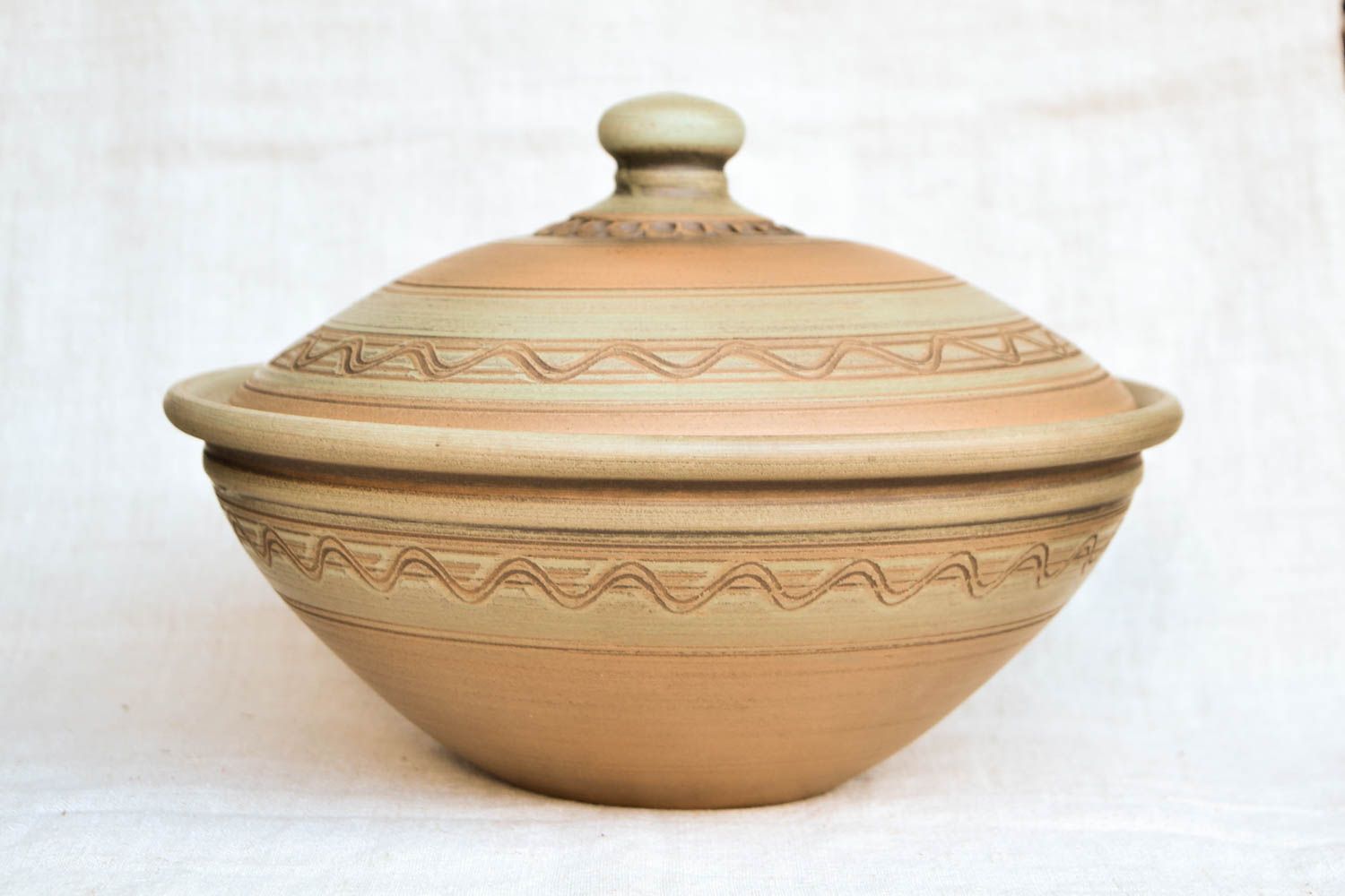Unusual handmade ceramic bowl with lid 3000 ml ceramic kitchenware home goods photo 5