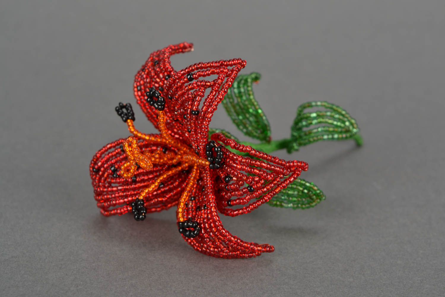Red lily made of beads photo 3
